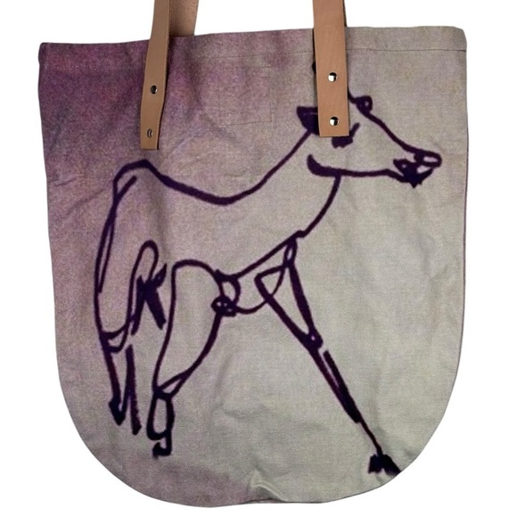 PAOM PRINT ALL OVER ME HAPPY COW CANVAS LEATHER HANDLE TOTE BAG - Picture 5 of 9